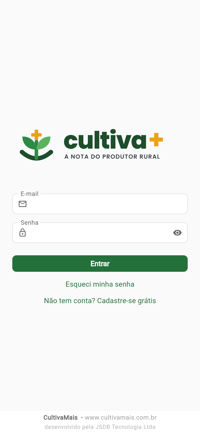 Tela inicial de login do CultivaMais