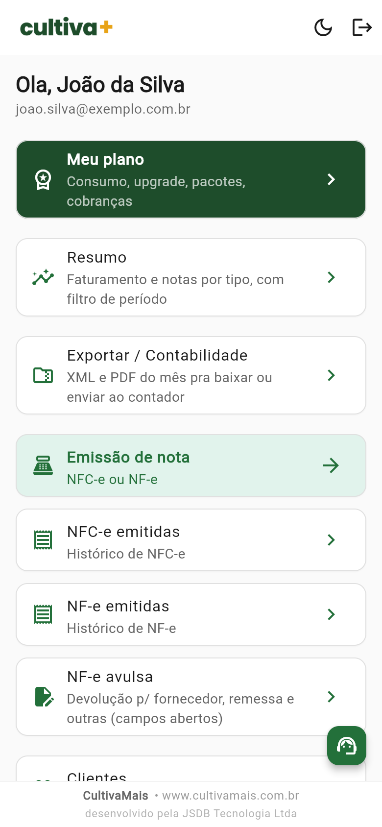Tela inicial após login