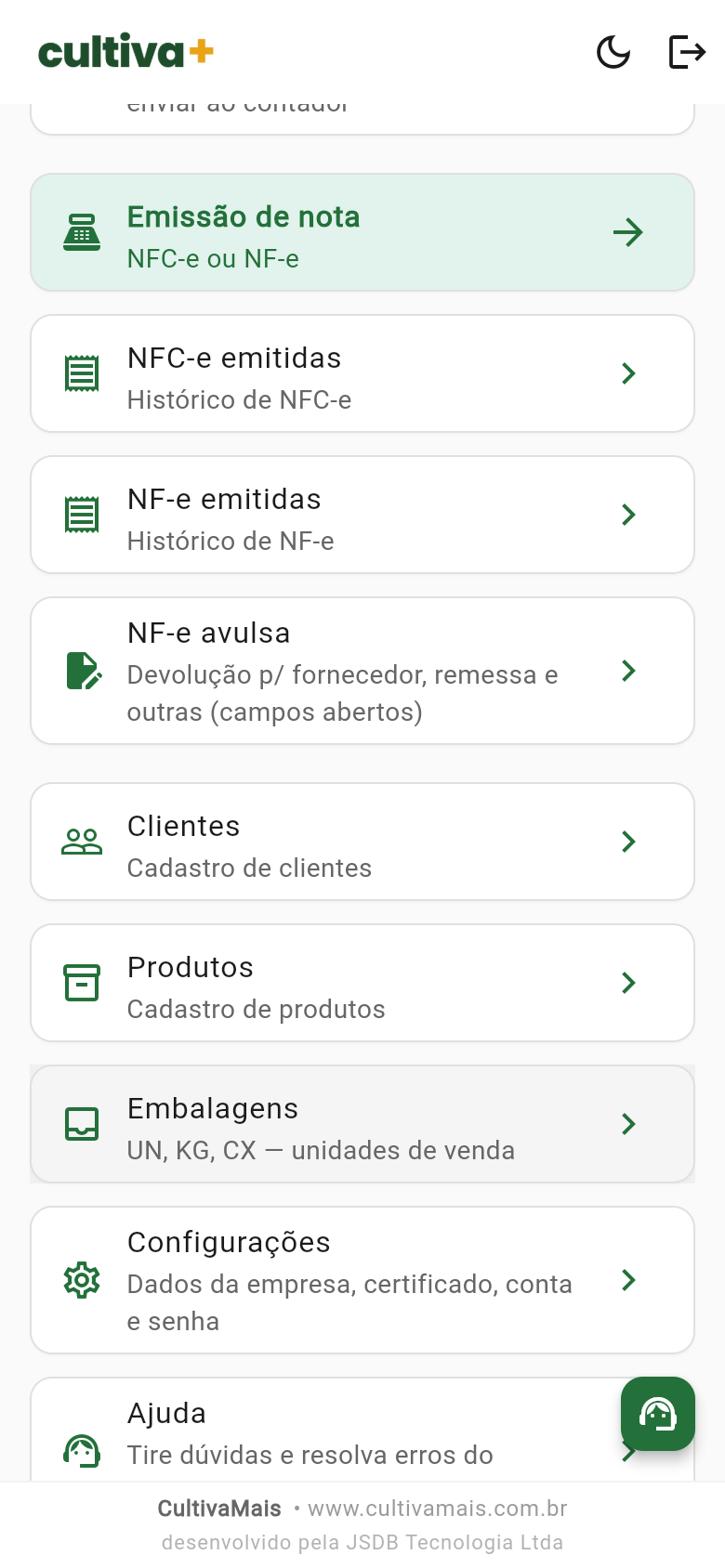 Parte de baixo do menu