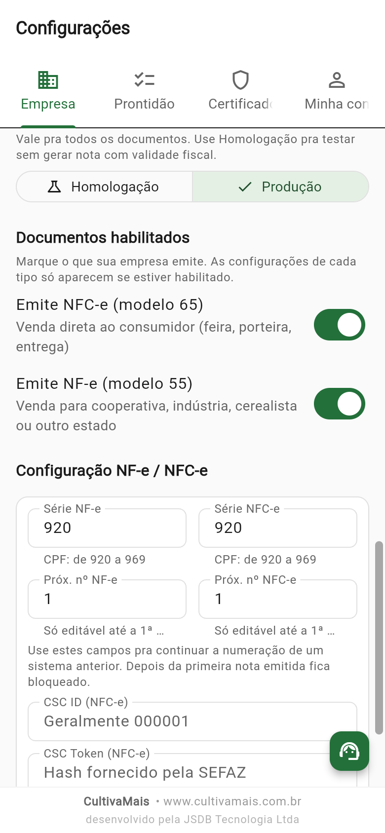 Séries e numeração NF-e/NFC-e