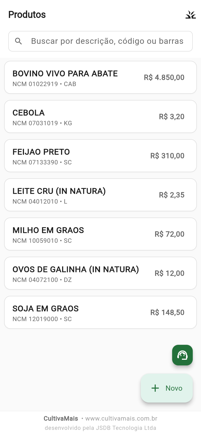 Lista de produtos