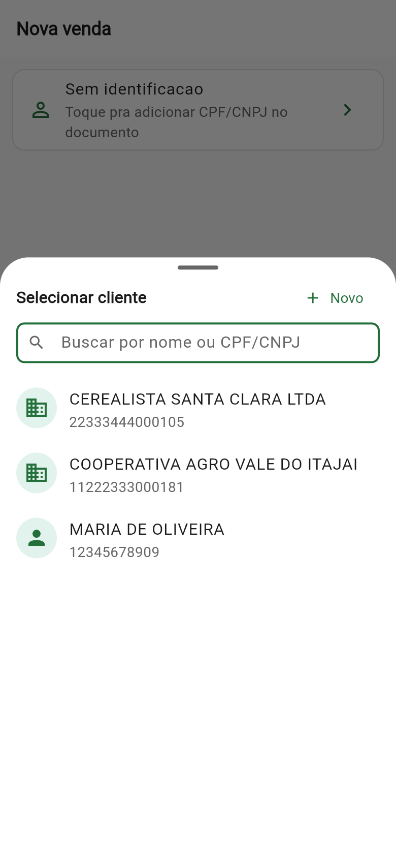Seleção de cliente
