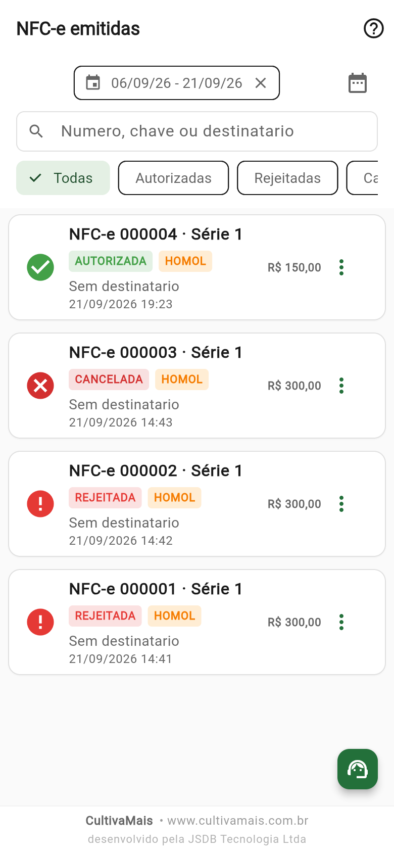 Histórico de NFC-e