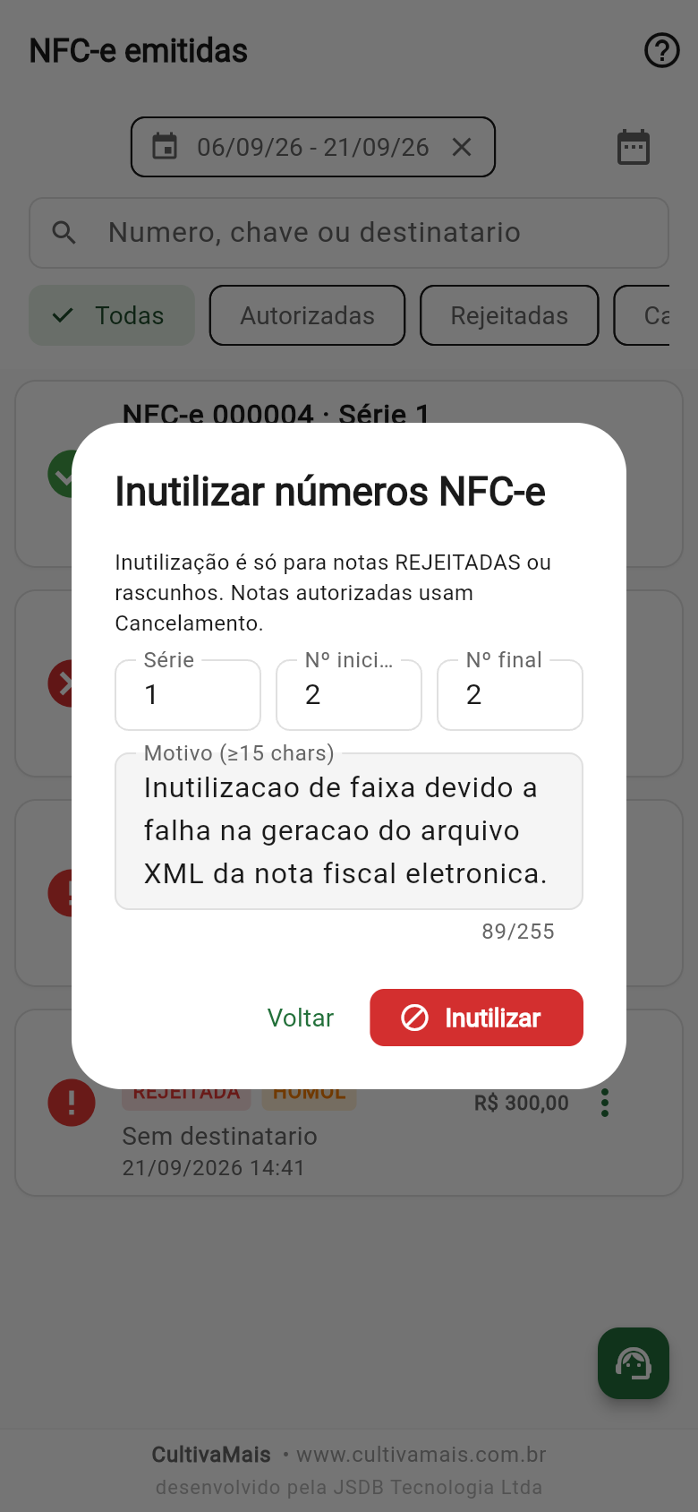 Diálogo de inutilização