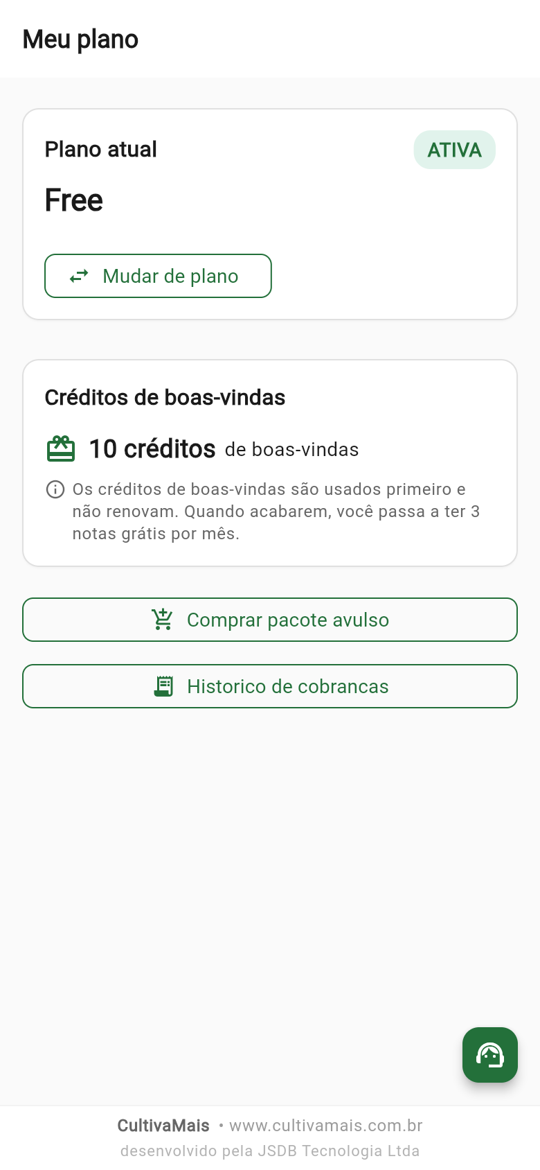 Tela Meu plano