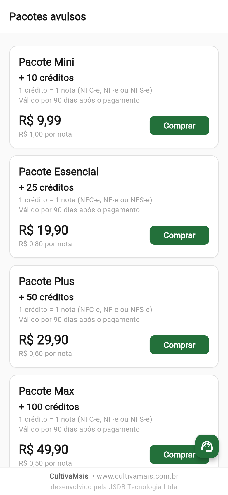 Pacotes avulsos