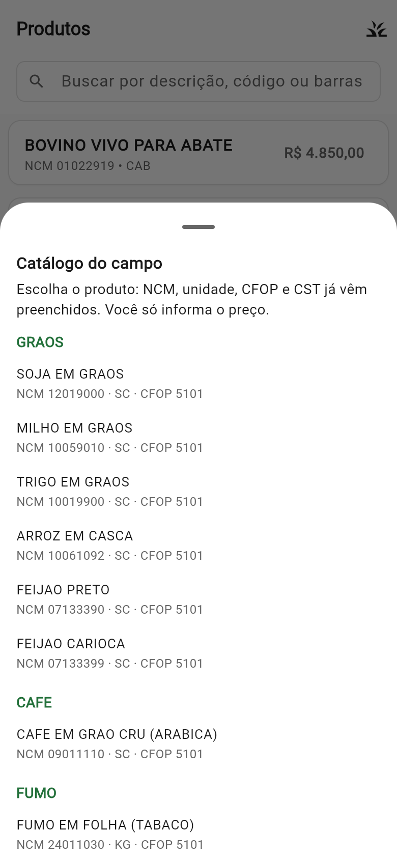 Catálogo do campo