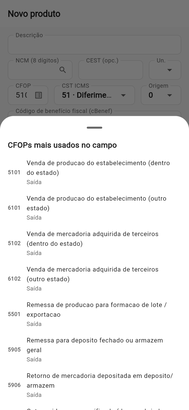 CFOPs do campo
