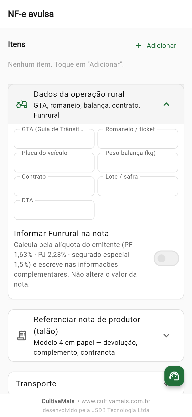 Dados da operação rural